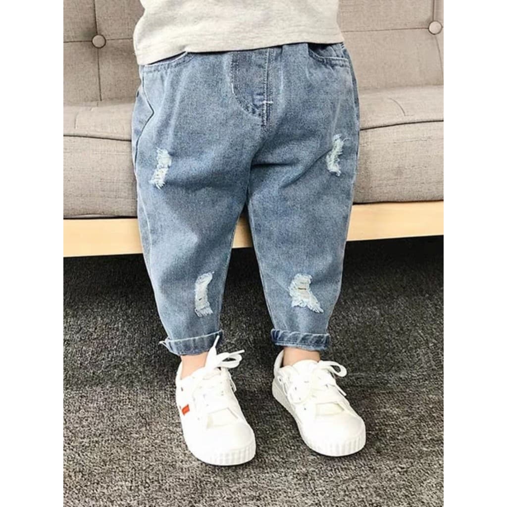 Legal menino rasgado Jeans primavera outono novo estilo moda crianças usar calças de verão moda bebê papai calças