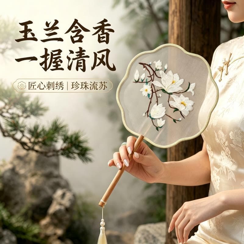 Leque de grupo bordado leque feminino estilo chinês alça longa leque de dança clássica novo estilo chinês de alto valor