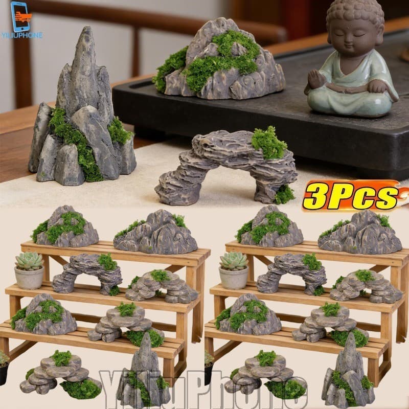 [Bless] 3/5 Unidades Ornamento Ornamental De Paisagem Chinesa-Suculenta Cenário De Tanque De Peixes Aquário Rockery-Mini