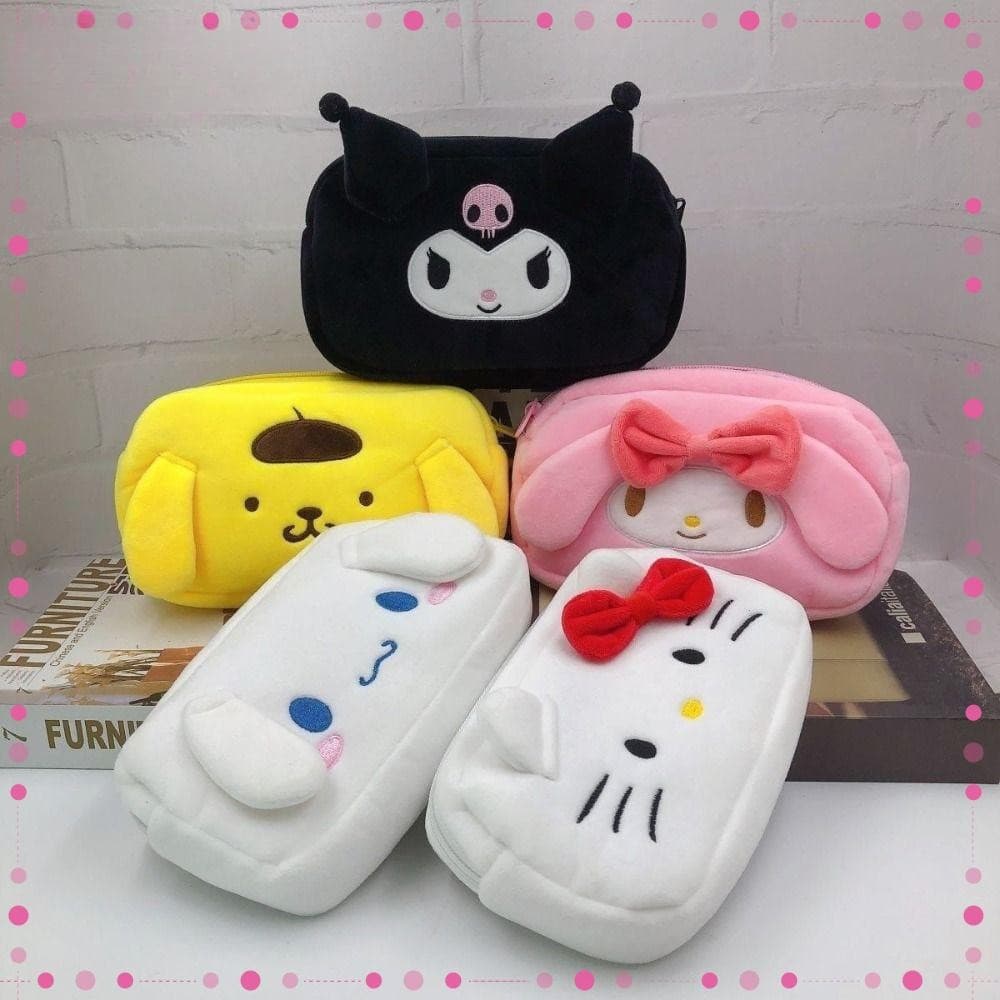 Estojo para Canetas Cinnamoroll/Pomom Purin Sanrio, Estojo de Pelúcia Kuromi/Melody/Kitty
