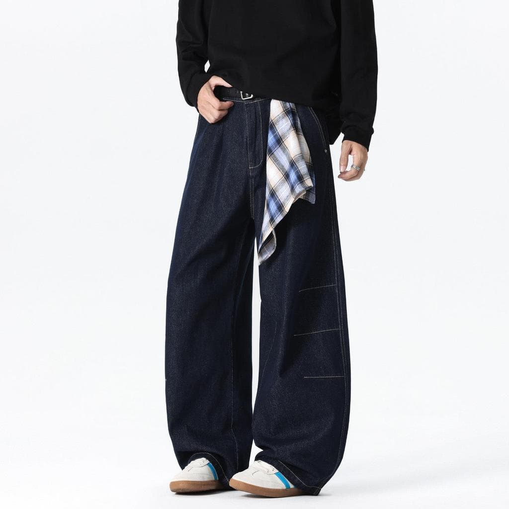 Marca de rua destacável lenço quadrado macio Jeans masculino primavera solto Hip-Hop dança de rua americano Retro costur