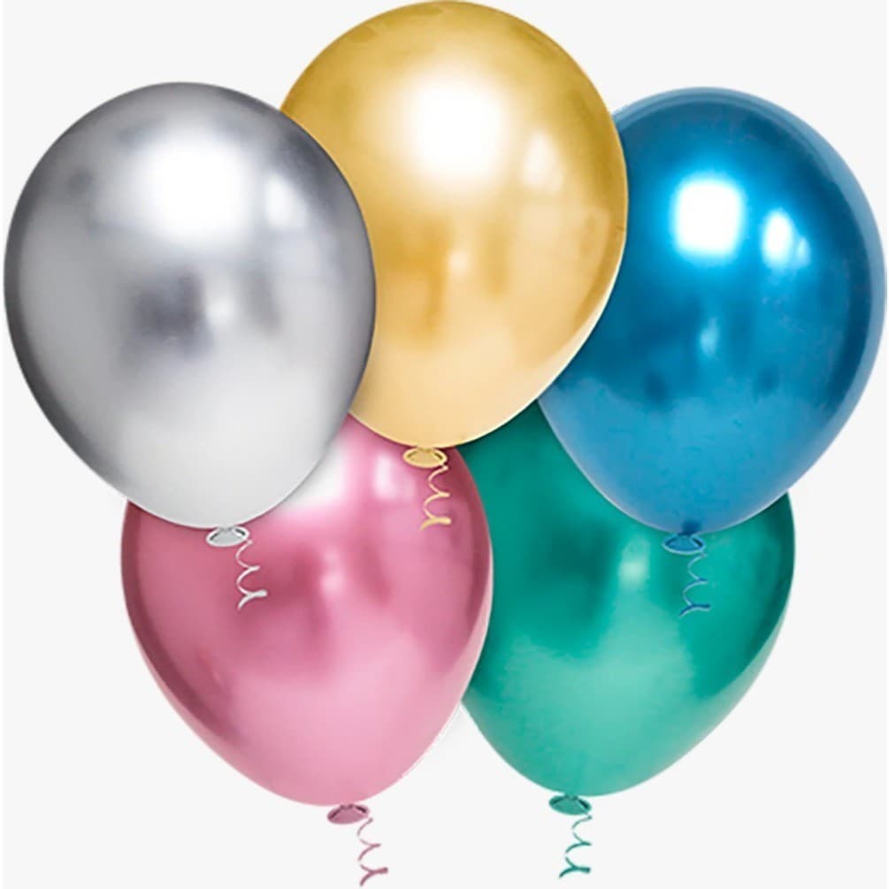 100/75/50/25 Balão Metalizado 9" Platinado Cromado – Bexiga para Festa e Comemorações