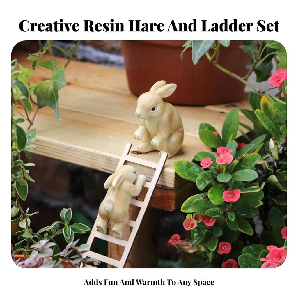 Conjunto De Escada De Coelho De Resina Resistente Às Intempéries Design Adorável Estátua Escalada Características Realis