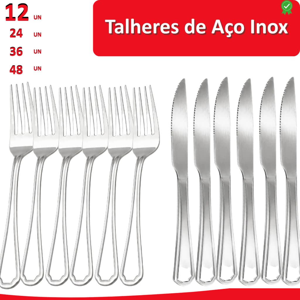 48/36/24/12 Conjunto de talheres em Aço Inox Garfo e Faca Chef Mesa Cozinha Jantar Casa BBQ comida