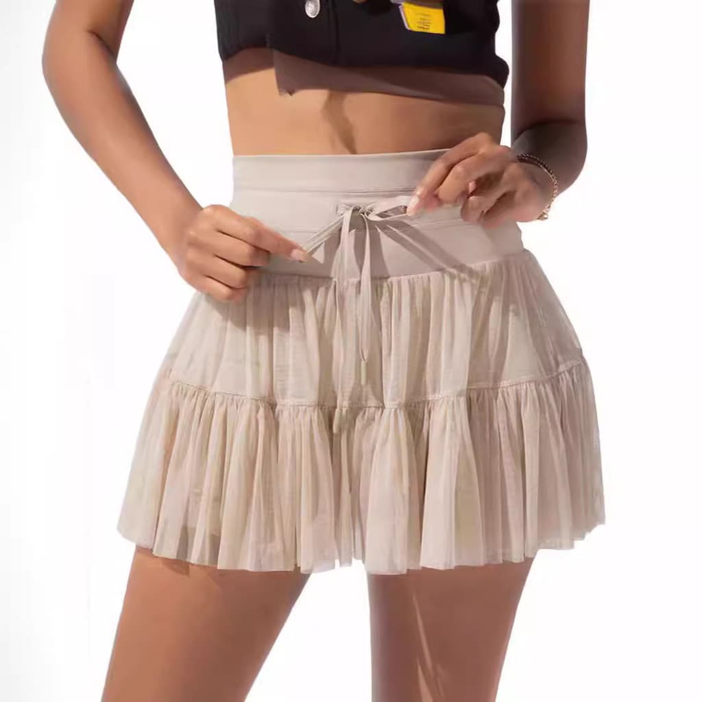 Saia feminina com shorts de segurança para evitar exposição, nova saia mini plissada de cintura alta para primavera/verã