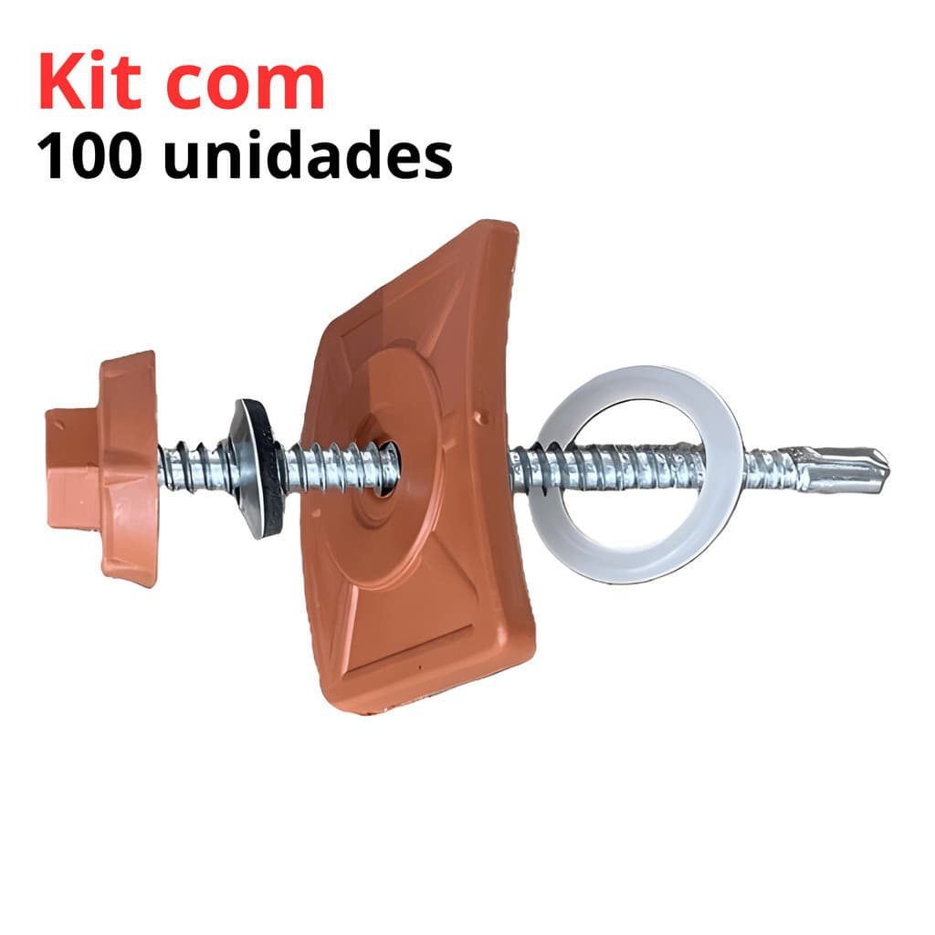 Kit com 100 Parafuso Vedação Fixação Telha PVC Colonial Autobrocante Capa Anti Infiltração Telhado