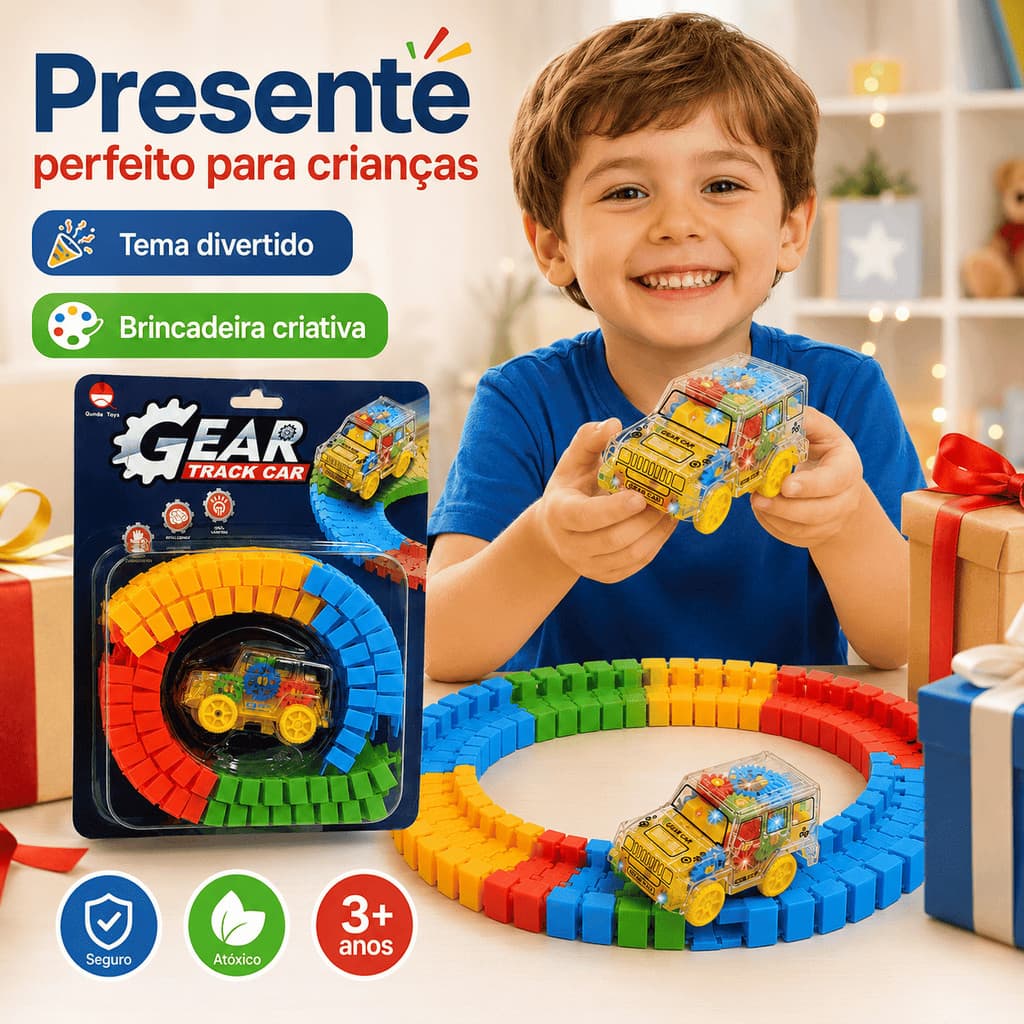 Pista Flexível Gear Car Deluxe 120 Peças com Carrinho LED