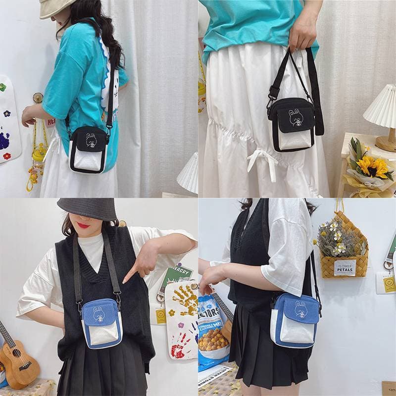 BH-TOY Bolsa De Telefone Feminina De Lona Com Estampa De Desenho Animado Mensageiro De Ombro Casual Fashion ~
