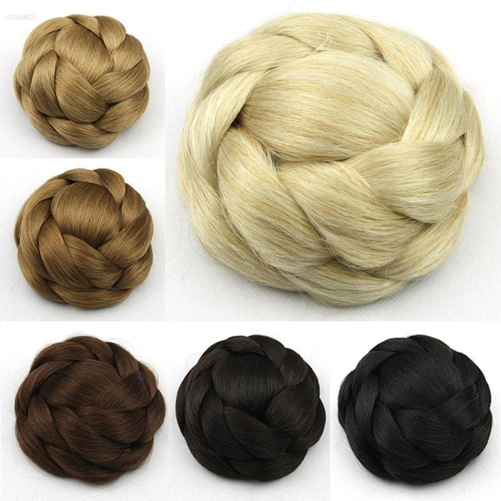 ADAMES Donut Rolo Peruca Preto Feminino Retro Resistente Ao Calor Fibra Extensão Do Cabelo Meninas Elegante Reto Chignon