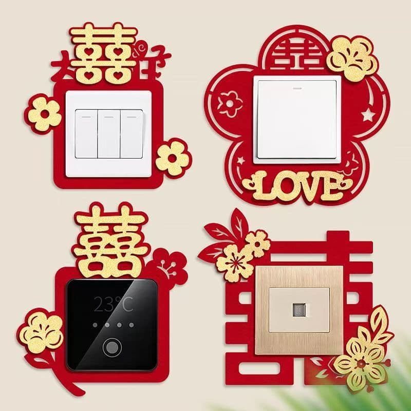 Adesivos de interruptor de casamento, decoração de interruptor de sala de casamento, conjunto de adesivos de palavras fe