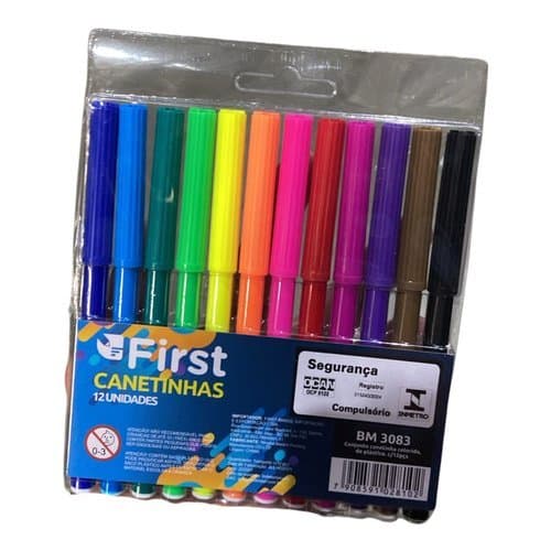 Conjunto Canetinha Colorida 12 Unidades Cores Vibrantes Acabamento Seguro Versatil Infantil