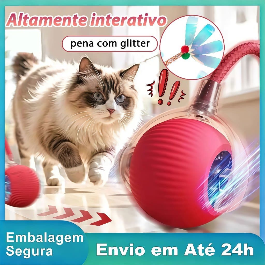 Bola Elétrica Automática para Gatos com Cauda Falsa Recarregável Brinquedo Inteligente de Rolamento para Estimular o Pet