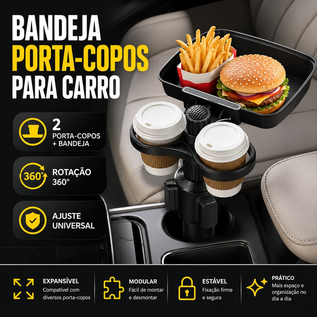 Expansor De Porta-Copos Ajustável Para Carro Com Bandeja De Armazenamento Suporte Duplo Bebidas 360 °