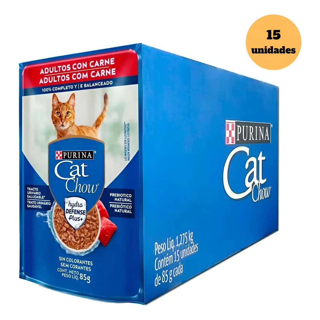 Ração Úmida Gatos Cat Chow Carne Ao Molho Sachê 85g 15un