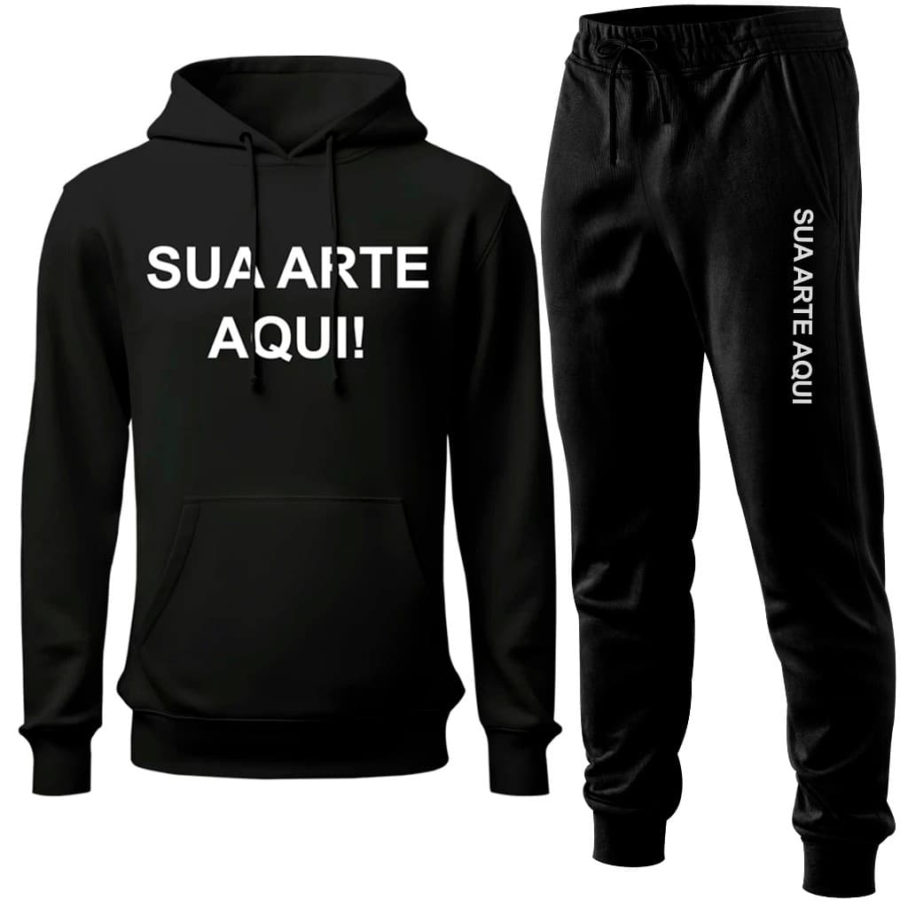 Conjunto Moletom Calça Flanelada Blusa De Frio Canguru  Personalizada, Sua Frase, Sua Logo Ou Arte, Uniforme