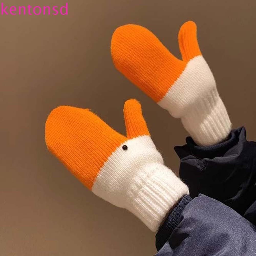 Luvas De Ganso De Desenho Animado KENTONSD , Malha De Inverno À Prova De Vento Espessadas Anti-Frio Laranja Mais Quentes