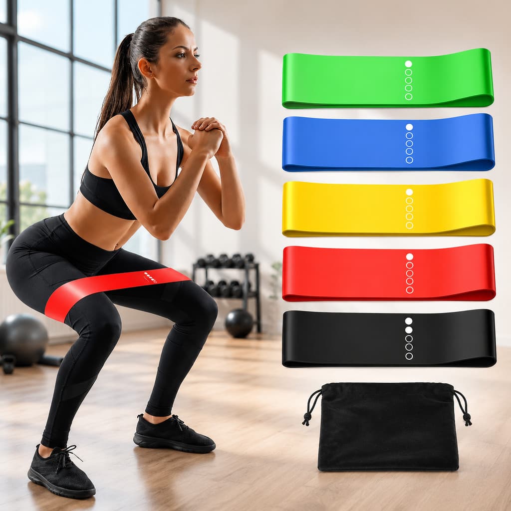 Kit 5 Faixas Elásticas Mini Band para Exercícios Yoga Pilates Treino e Alongamento