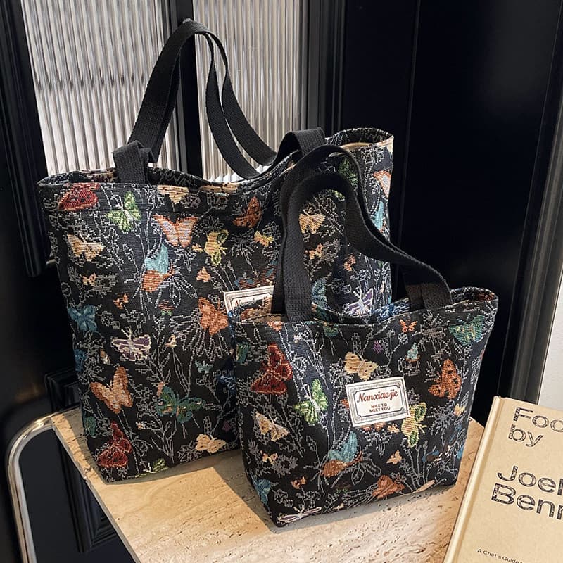 Bolsa de lona borboleta de grande capacidade 2025 novo estilo Commuter sacola feminina ins moda passeio de um ombro mamã