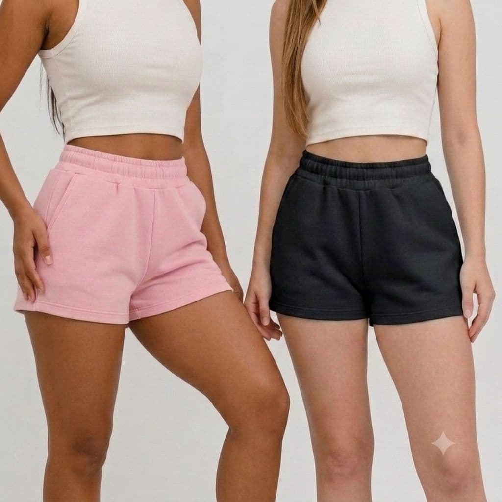 Kit 2 Shorts Feminino Básico Premium Cintura Alta Com Cordão Ajustável Leve e Muito Confortável