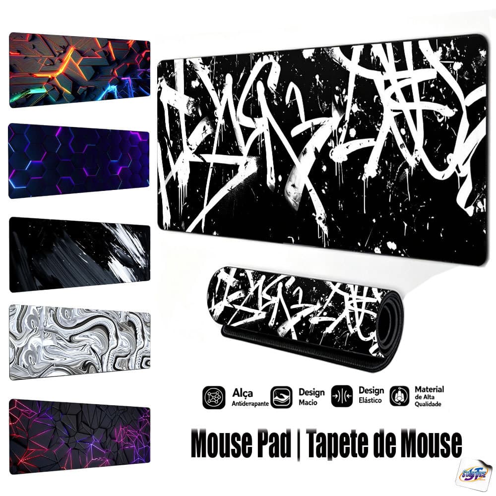 Mouse Pad Gamer Tapete de Mouse 80x30cm Grafite Preto e Branco de Rua Antiderrapante Borda Costurada FPS Escritório