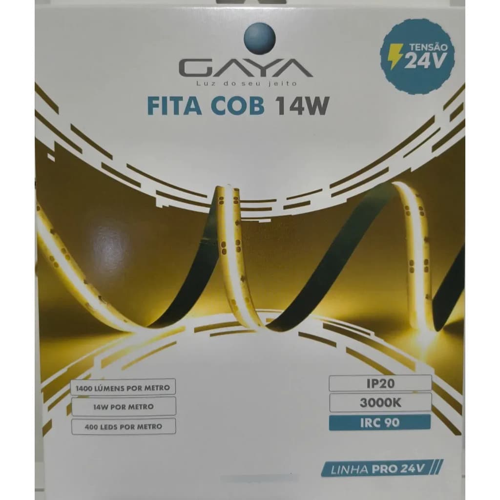FITA LED COB GAYA 14w/metro 24v LINHA PRO 3000K/4000K IRC90 5Metros
