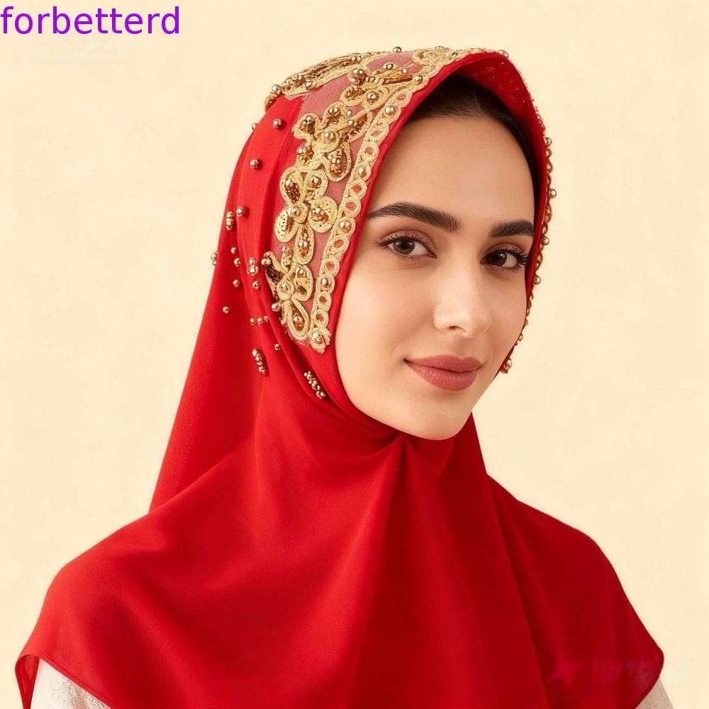 Cachecol Hijab De Chiffon Pérola FORBETTERD , Turbante Islâmico Longo De Seda , Contas De Ouro Brilhantes Lenço Feminino