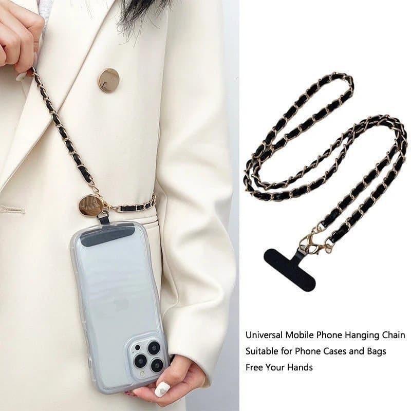 Cordão Universal para Telefone com Alça Transversal e Suporte de Cartão de Metal - Corrente Mãos-Livres para Todos os Te