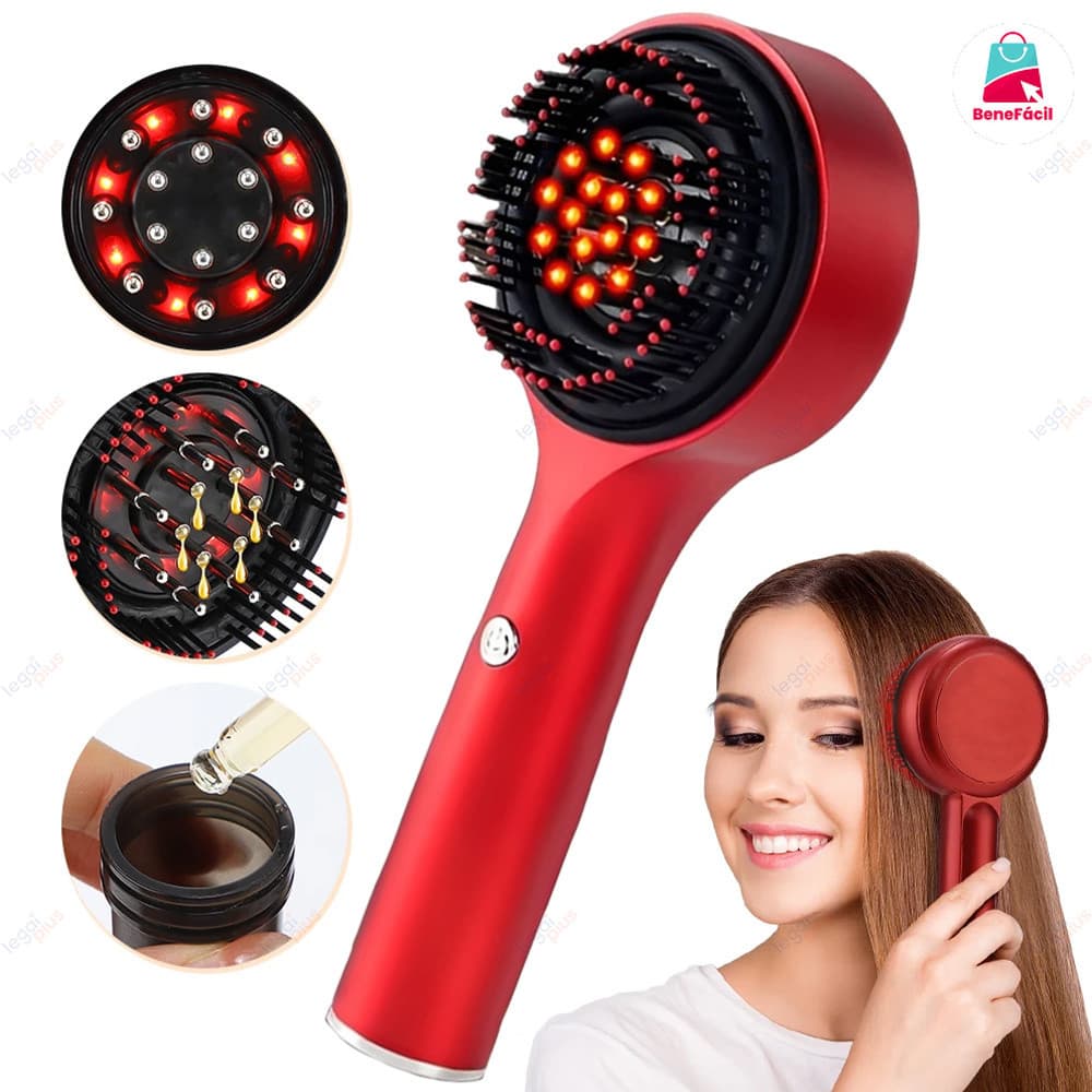 Escova Massageadora Elétrica Luz Vermelha Aplicador de Sérum e Óleo Capilar Estimula Crescimento Capilar