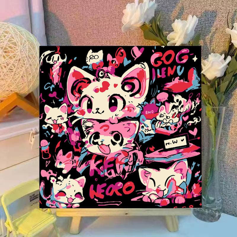 Pintura Digital a Óleo de Gato Dopamina DIY Feita à Mão para Preencher, Pintura Decorativa Acrílica para Colorir e Relax