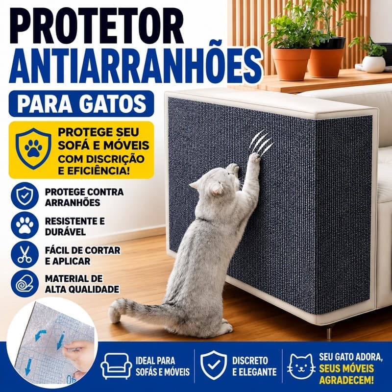 Arranhador Adesivo para Gatos 30x60cm Carpete Resistente Protetor para Sofá Parede e Móveis