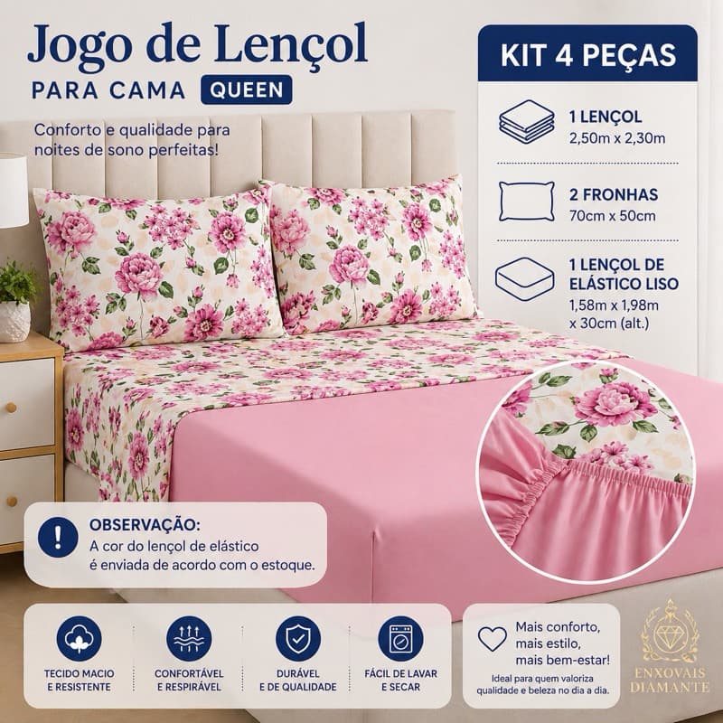Jogo de Cama Casal Queen Size 4 Peças de Hyper – Percal 400 Fios PREMIUM Toque Suave e macio