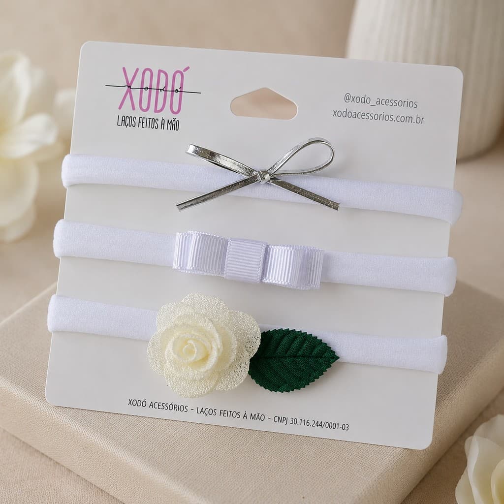 Kit 3 Tiaras Faixas Meia Seda Laço Cabelo Bebê Rn Infatil Festas Comemoração Batizados