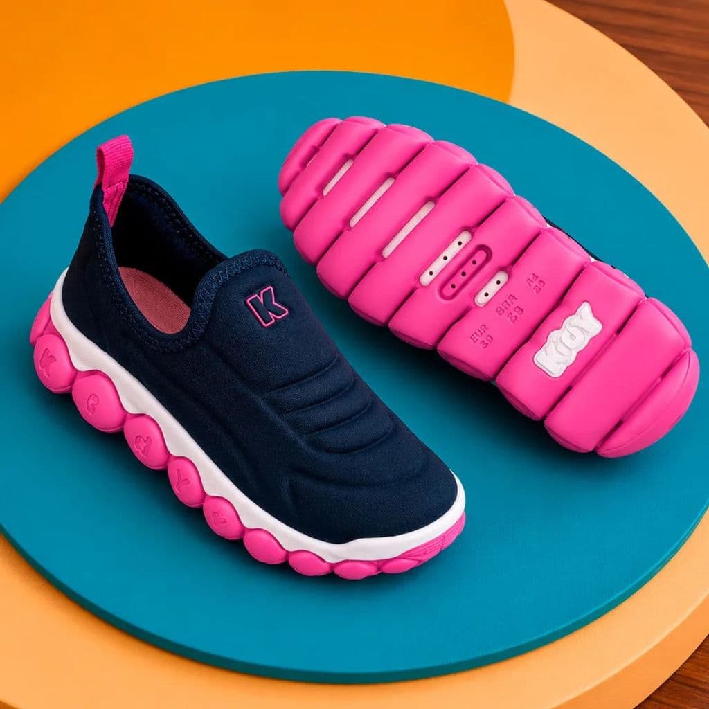 Tênis Kidy Infantil Confortável Menina Marinho Pink Escolar Calce Fácil