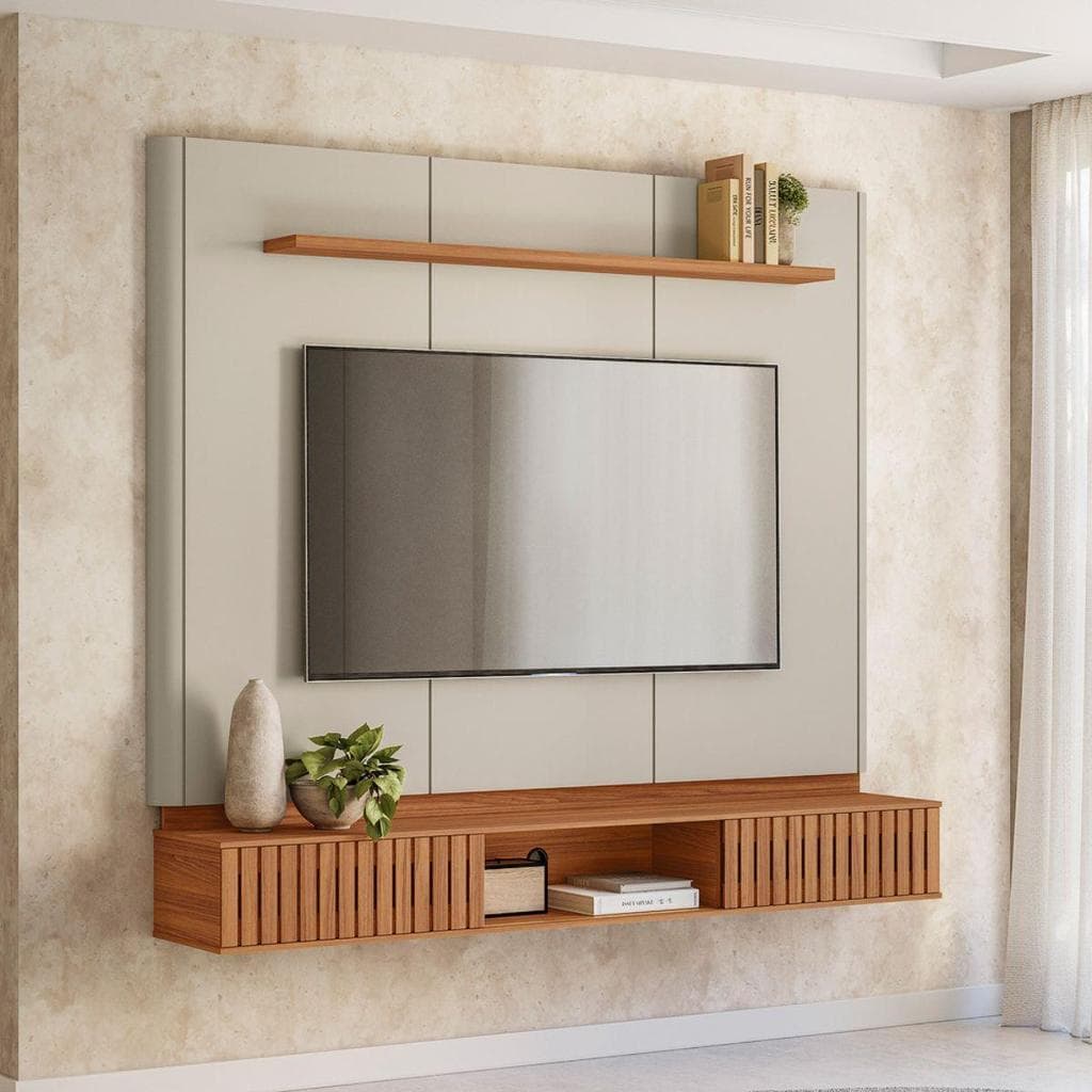 Painel Home TV Amarante 162cm Canela Off White Fosco Para Sala
