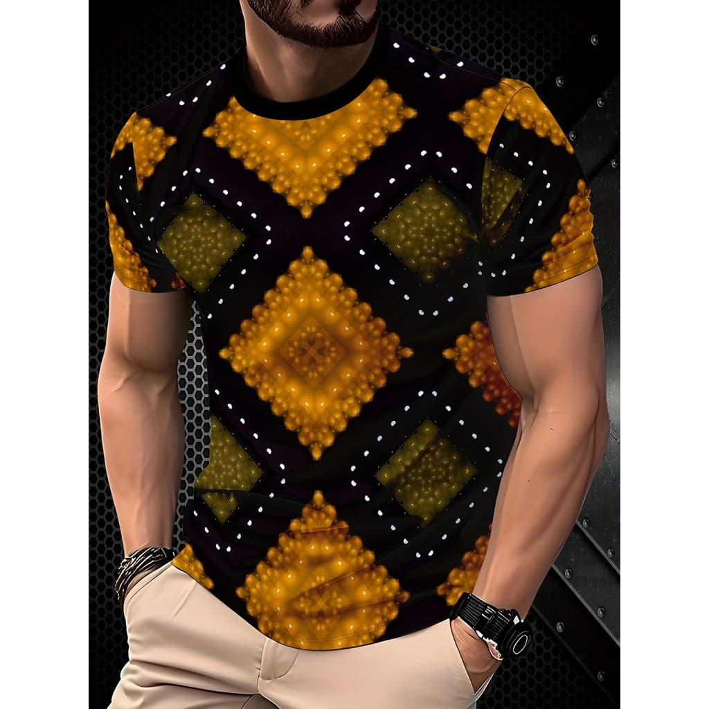 Camiseta Esportiva Casual Masculina – Design Vibrante De Estilo De Rua , Ajuste Regular Com Gola Redonda Respirável , Pr