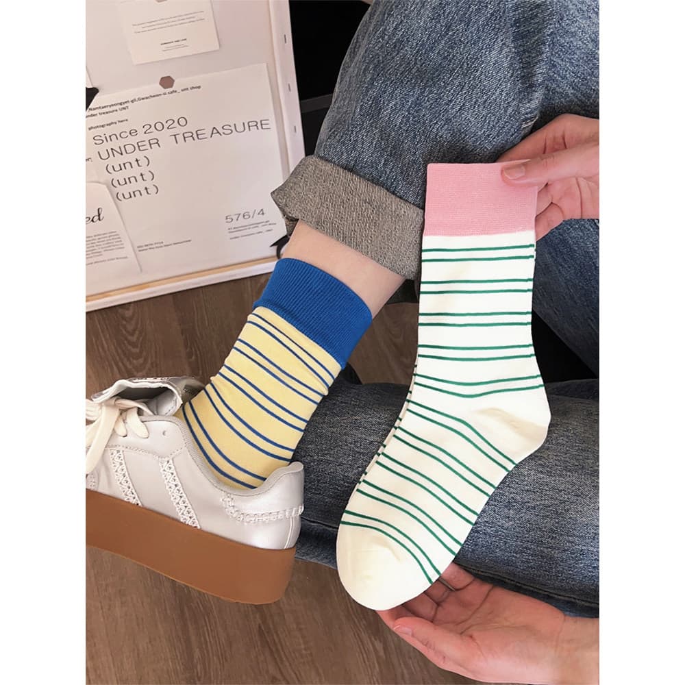 Meias listradas femininas meias de tubo médio ins na moda puro algodão primavera outono estilo japonês Retro casal espor