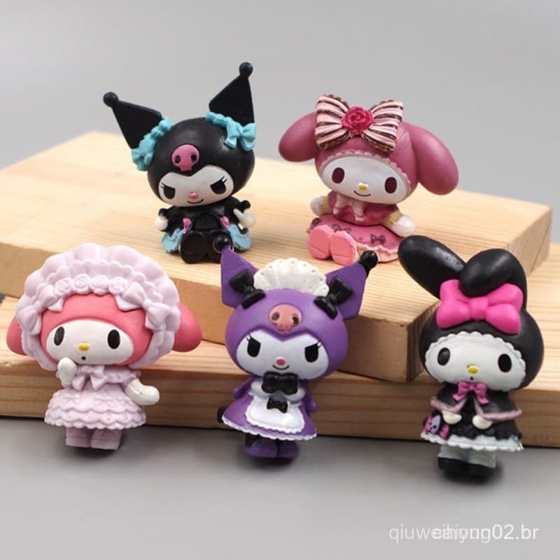 Conjunto de 5 peças de figuras de ação de anime japonês de 3-5cm em PVC, versão Q, My Melody, Hello Kitty, Kuromi, DMJV