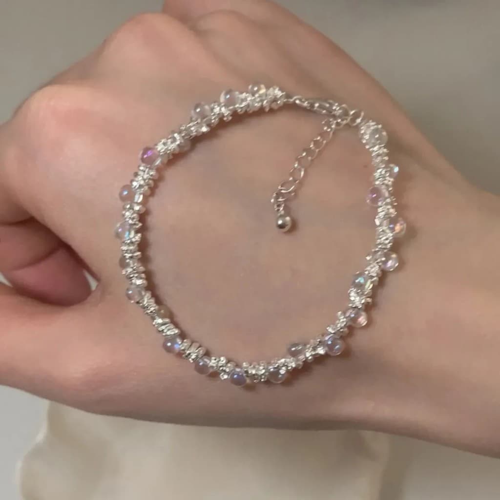 Pulseira Delicada De Prata Com Miçangas – Joias De Mão De Vento Macio Para Mulheres