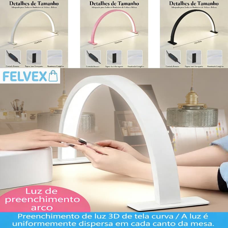 [FEL] Luminária Meia Lua Arco LED 75cm para Manicure Controle Manual Iluminação Completa Sem Sombra Salão Estética