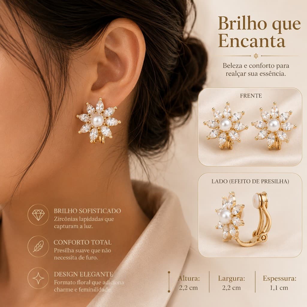 Brinco De Pressão Flor Pérola Zircônia Cobre Banhado A Ouro Fácil De Usar E Combinar Rapidamente Design De Flor Delicado