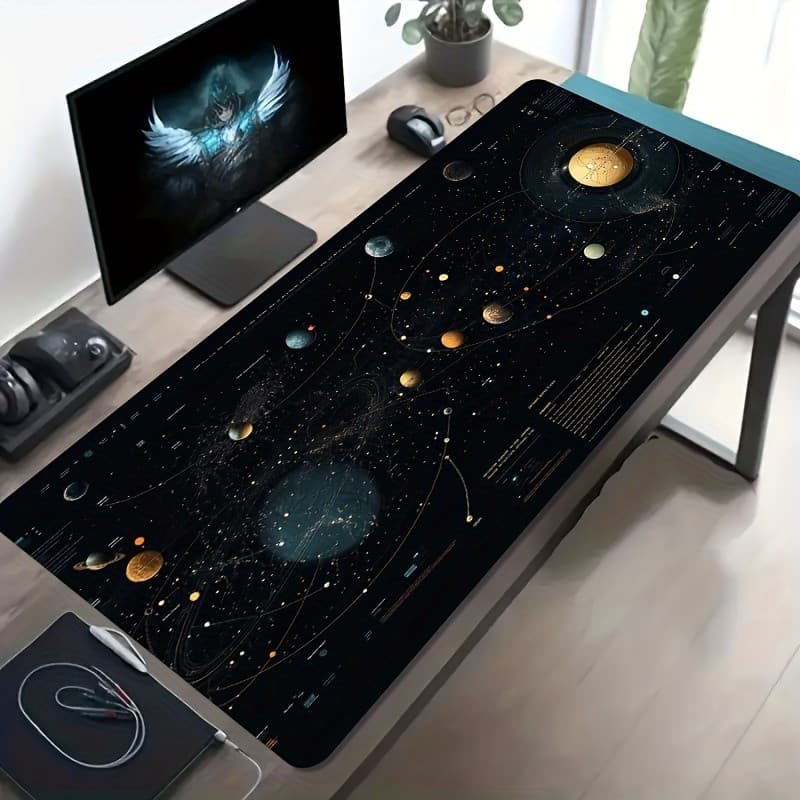 Mouse Pad Para Jogos Com Espaço Estrelado , Sistema Solar Vintage , Borda Costurada , Borracha Antiderrapante , À Prova