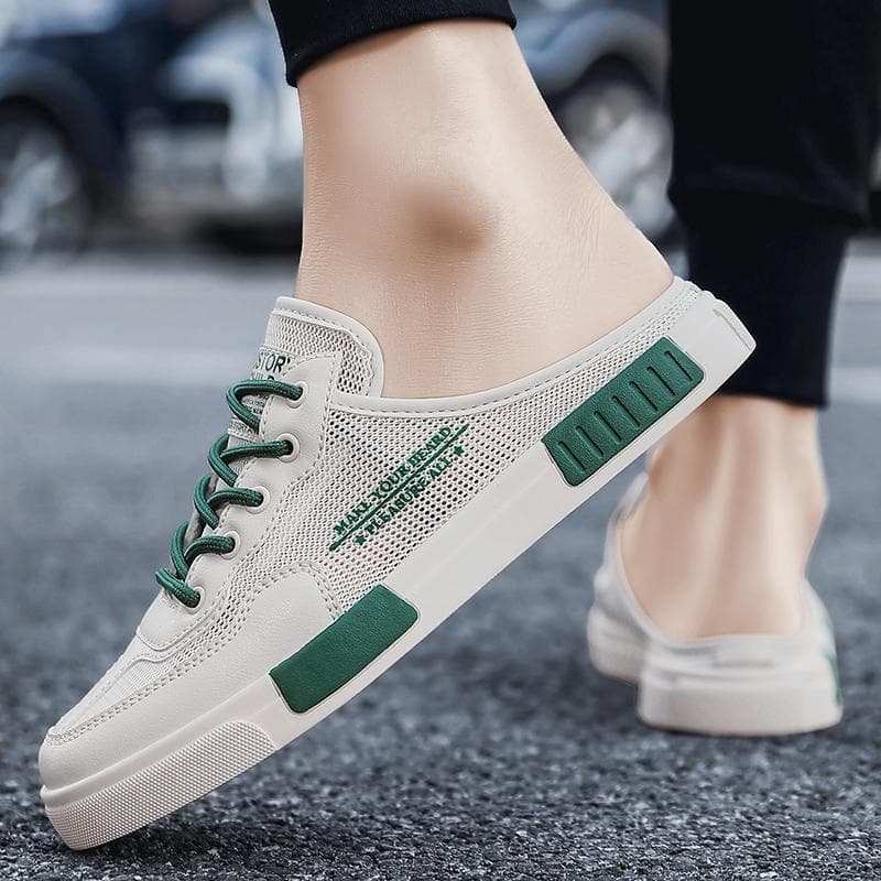 2026 novo produto 2025 novo estilo verão respirável oco malha sapatos na moda Baotou meia deslizamento-On tênis adolesce