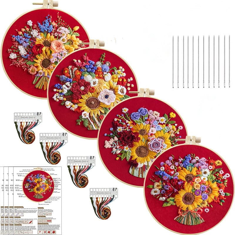 Buquê De Flores Portátil Kit Bordado Com Aro De 20cm Conjunto De Fita Bordada DIY Artesanato Suprimentos Decoração De Ca