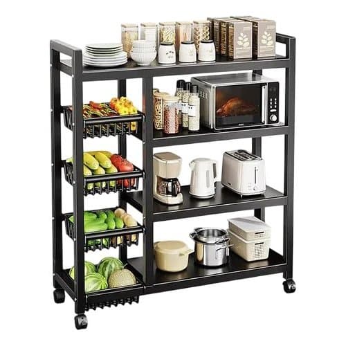 Suporte Microondas Fruteira Chao Preto Fusco Organizador Cozinha Pratico Economiza Espaco Duravel