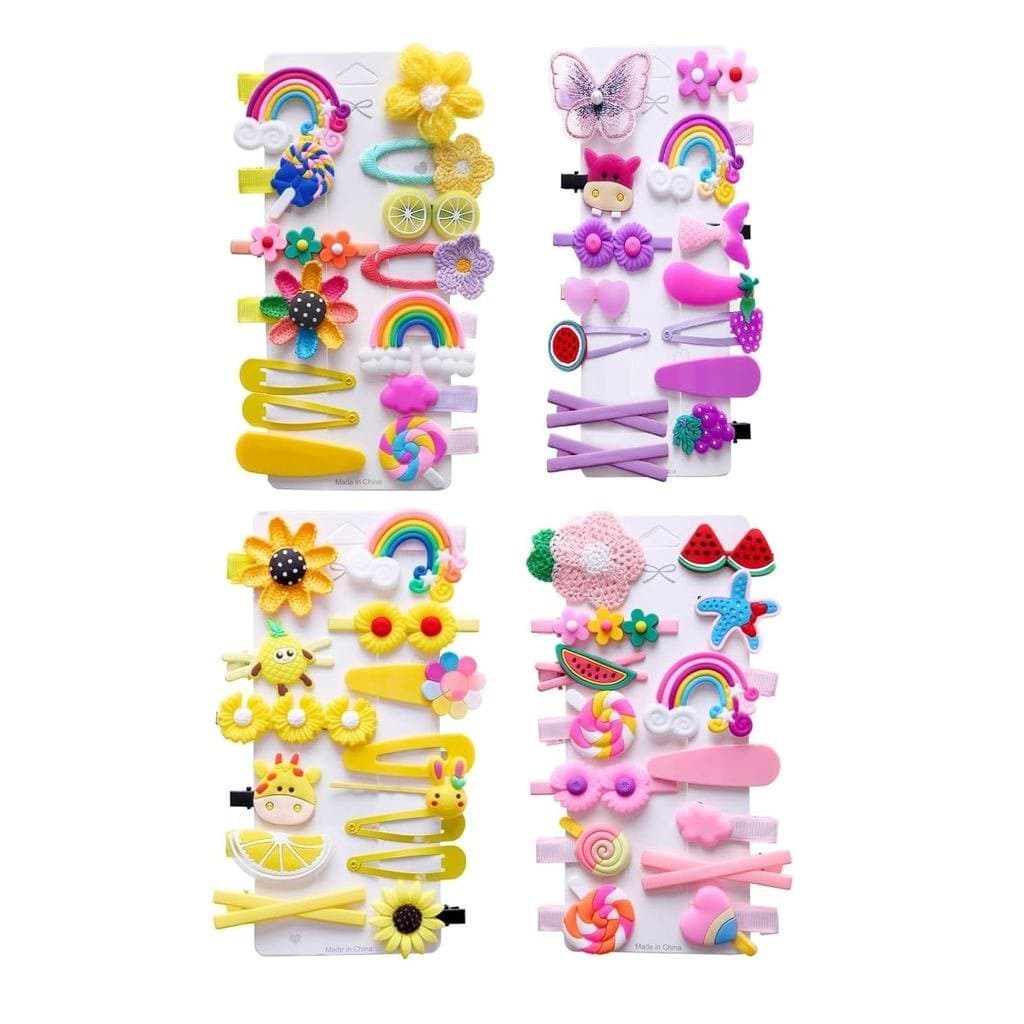 Conjunto de 56 Acessórios para Cabelo de Crianças: Presilhas Coloridas de Arco-Íris, Grampos, Frutas Doces, Borboletas p