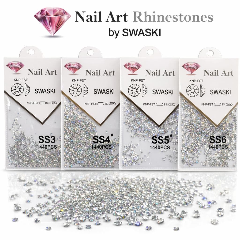 SWASKI Strass para Unhas SS3 SS4 SS5 SS6 1440pcs Pedraria para Nail Art com Brilho