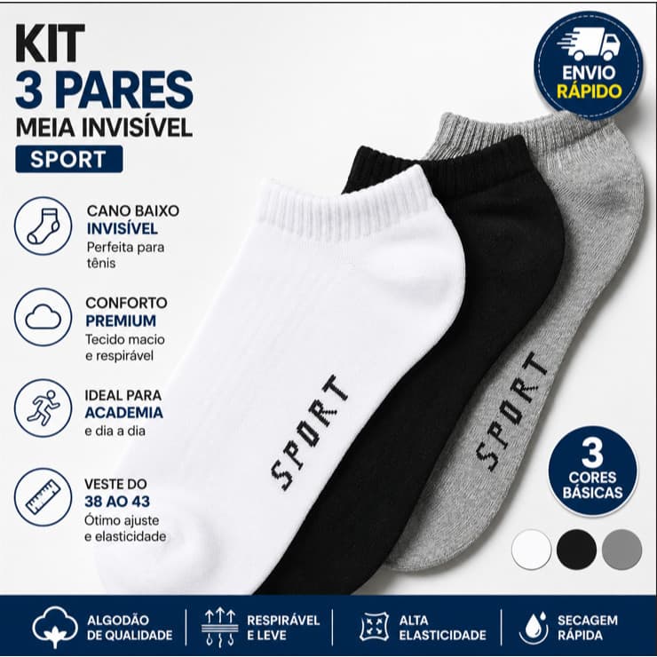 Kit 12/18/24 Pares de Meias Soquete Esporte Cano Curto Algodão Masculina Feminina Unissex Esportiva