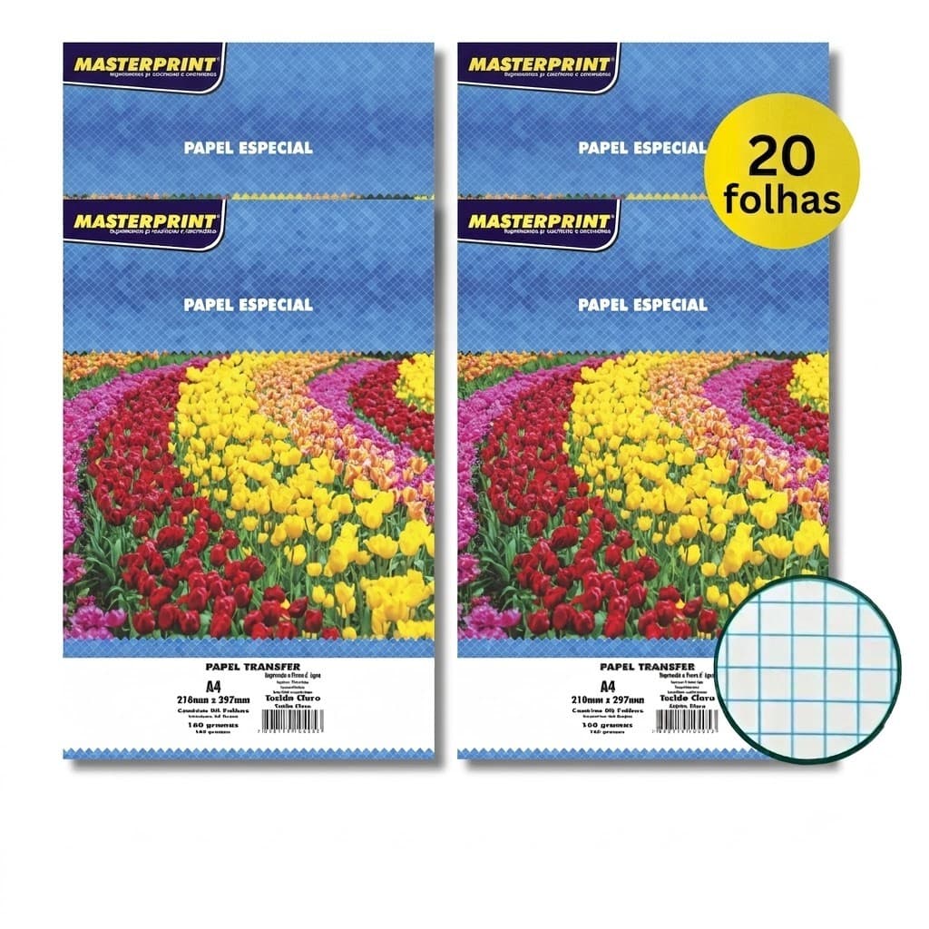 Kit Papel Transfer Tecido Claro A4 Masterprint 4x 20 Fls