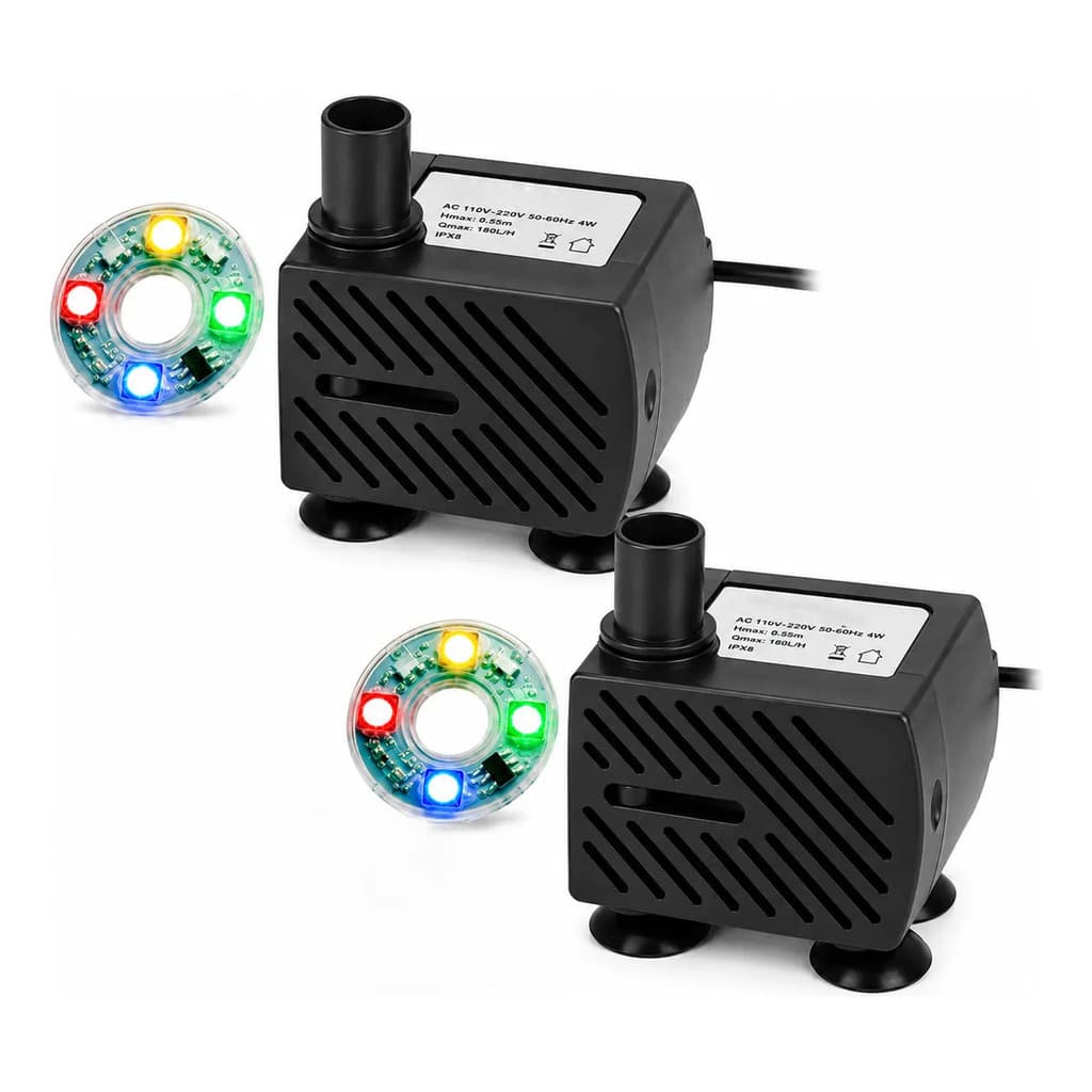 Kit2 Bomba Submersa Aquário E Fonte 4w 4led Coloridos Bivolt