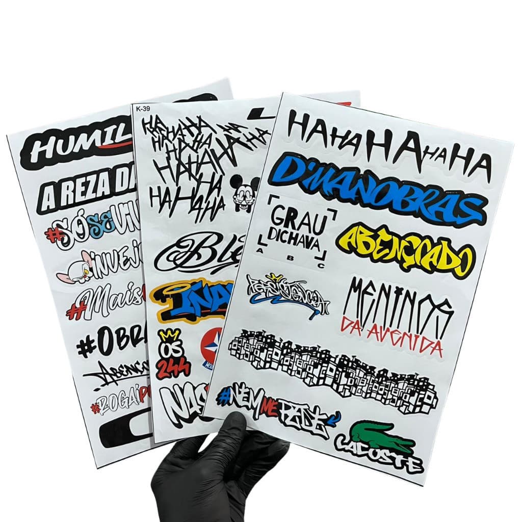 Kit 3 Cartelas Adesivos Vinil Laminado 30x20cm à Prova D’Água, Não Desbota e Alto Brilho Moto Carro Bike Capacete